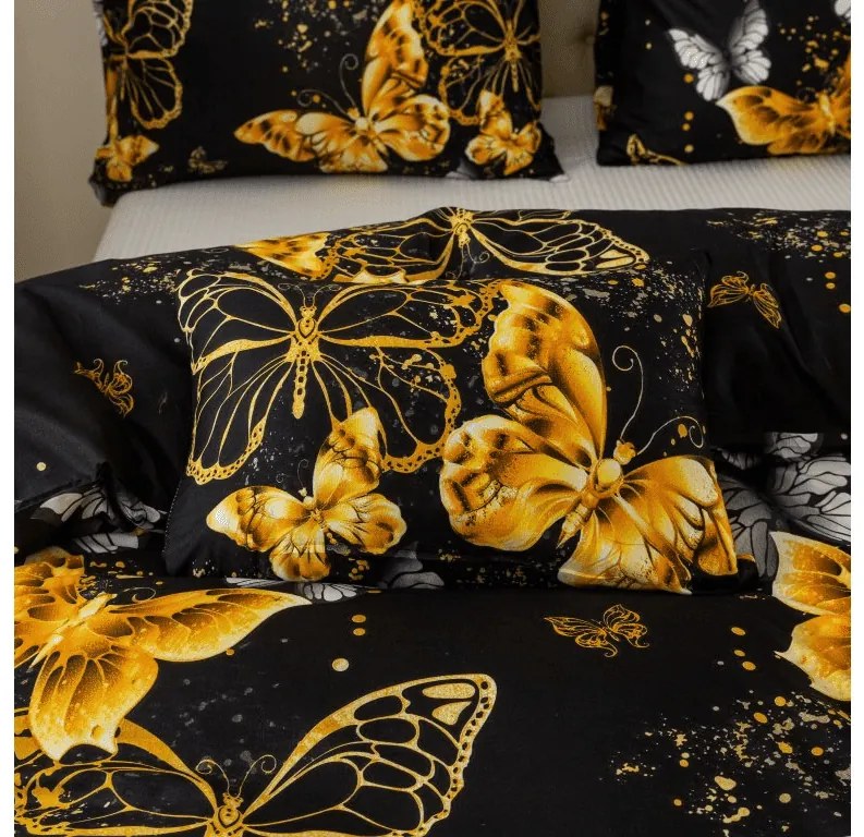 Lenjerie din microfibra GOLD BUTTERFLY negru Dimensiune lenjerie de pat: 2 buc 70 x 90 cm | 200 x 220 cm