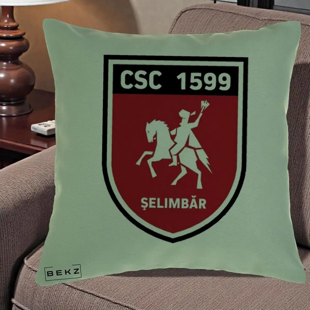 Perna Personalizata CSC 1599 Selimbar Fotbal, 40x40 cm, Verde, Husa Detasabila, Perna Inclusa, BEKZ®