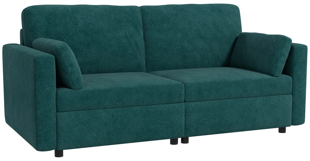 Canapea clasică cu 3 locuri cu scaun capitonat și arcuri, canapea din catifea pentru living și birou cu perne, 178x82x85cm verde HOMCOM | Aosom RO