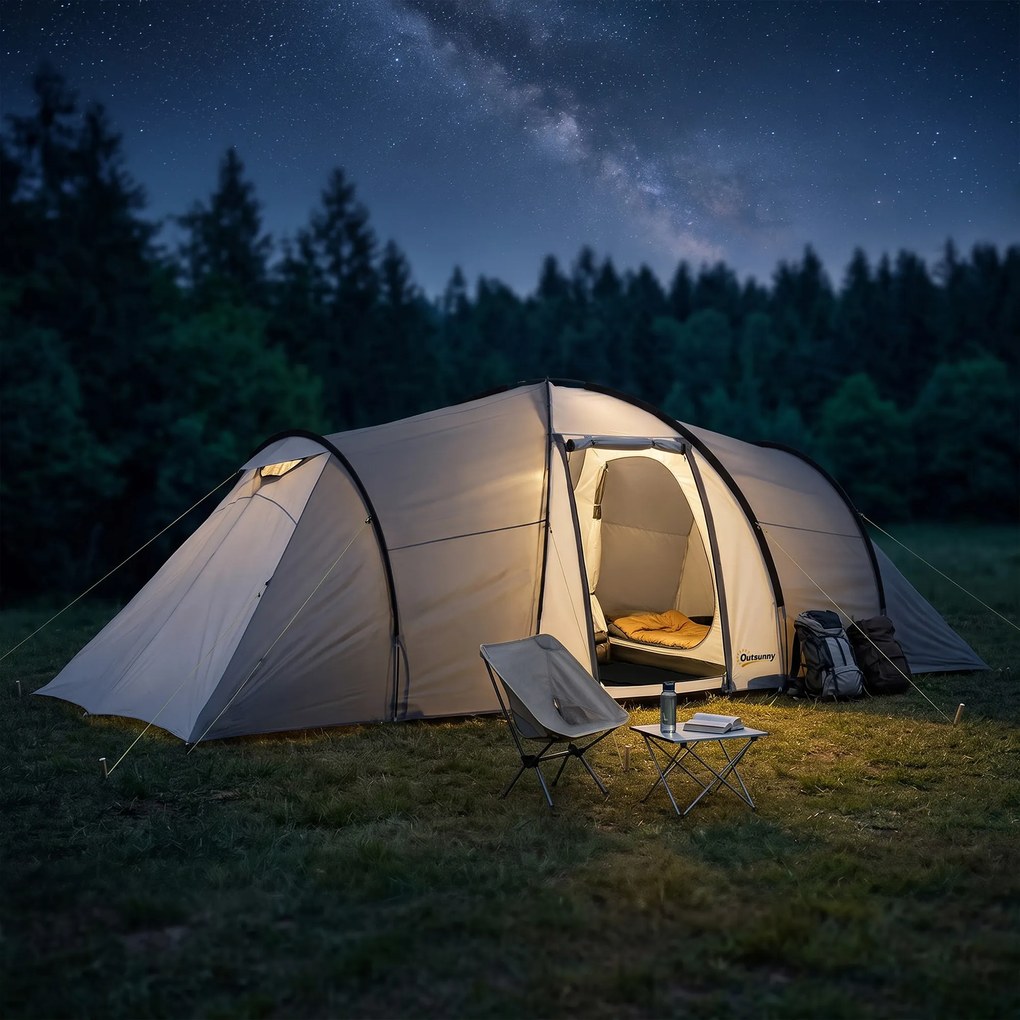 Outsunny Cort Camping 4-5 Persoane 2 Camere Familie Impermeabil Baldachin 590x245x193cm Gri | Aosom Romania
