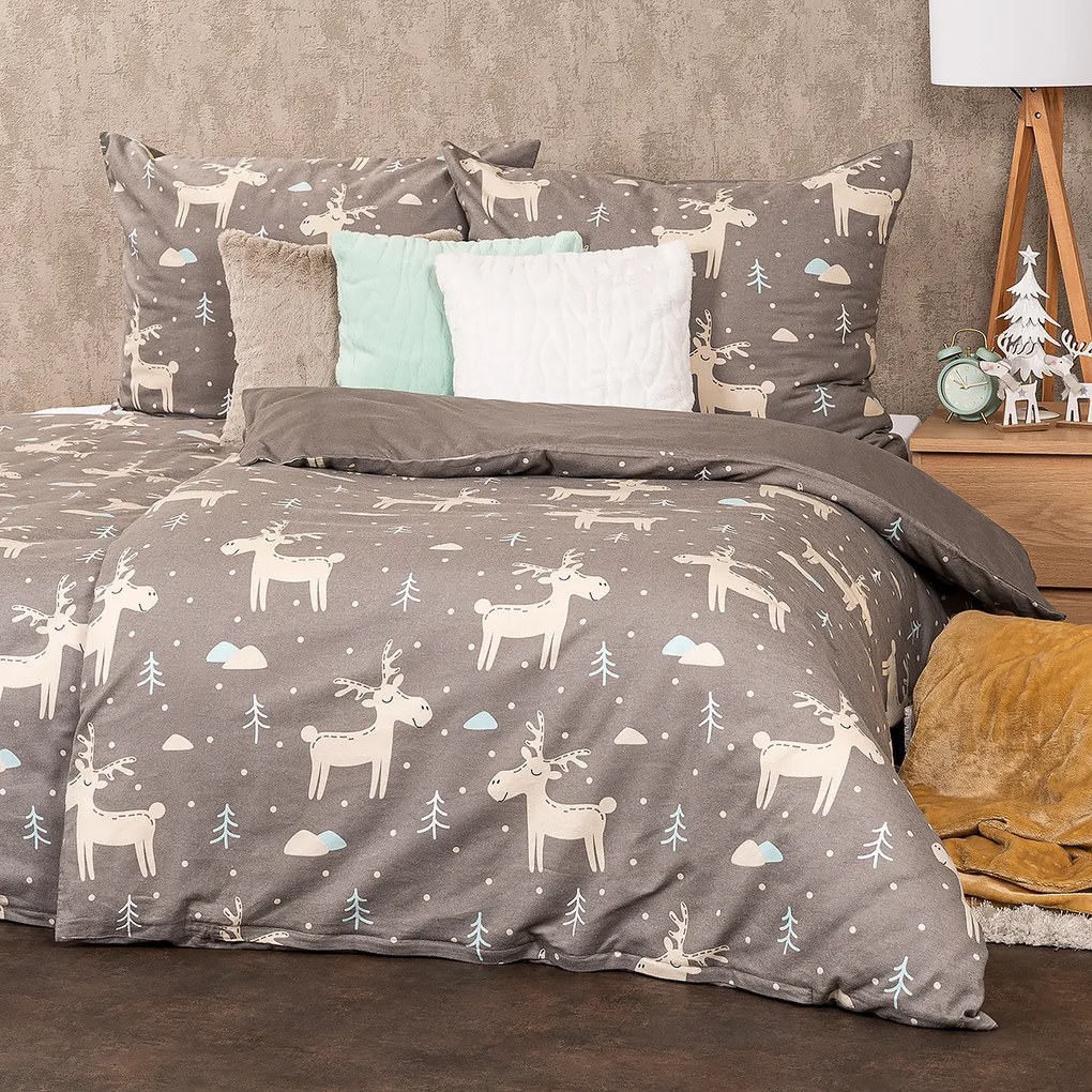 Lenjerie de pat din flanelă 4Home Happy reindeer, 140 x 220 cm, 70 x 90 cm
