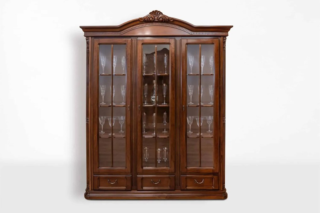 Vitrină lemn masiv Briston 3 Uși, 178 × 44.5 × 218 cm