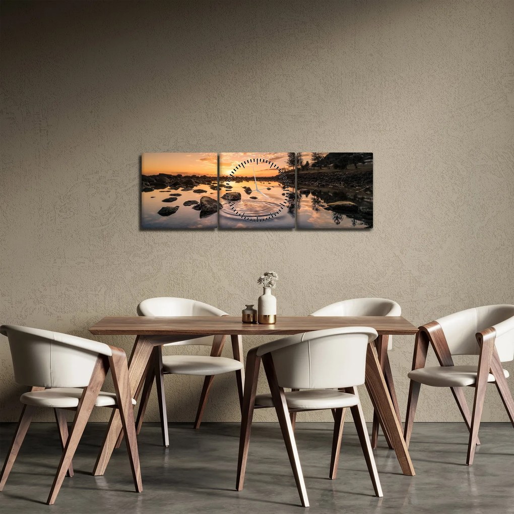 Tablou - Suprafața apei la apus de soare (cu ceas) (90x30 cm)