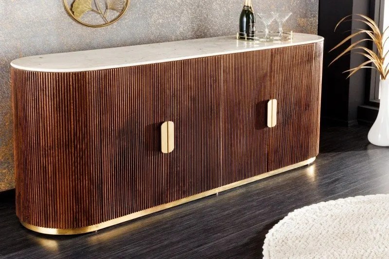 Comoda TV design retro Gatsby 180cm mango/ marmura alba