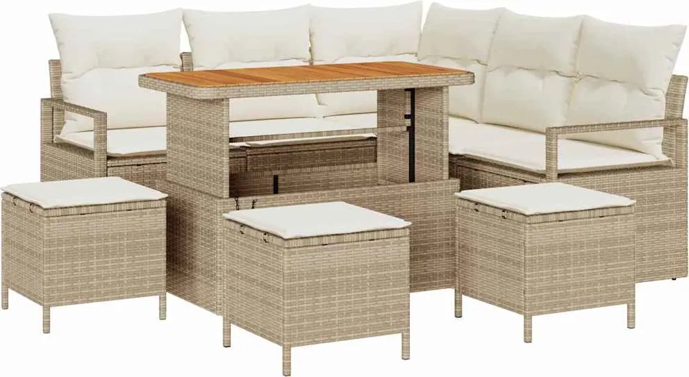 vidaXL Set de canapele pentru grădină cu pernă 9 pcs Bej și crem