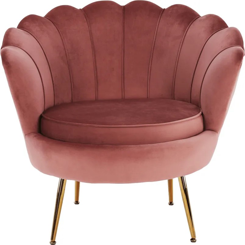 Fotoliu în stil Art-deco, catifea Velvet roz/crom auriu, NOBLIN