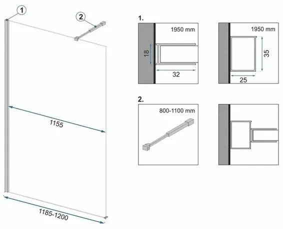 Paravan de dus tip Walk-in Rea Aero 120x195 cm profil negru