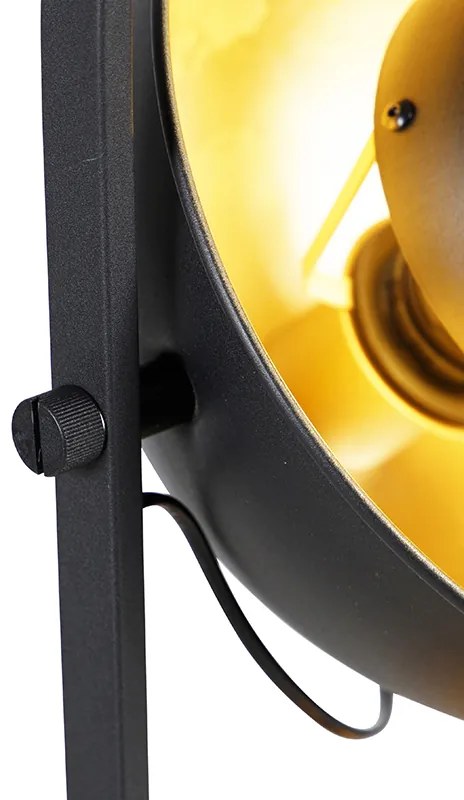 Lampă de podea industrială neagră cu auriu 3 lumini - Magnax