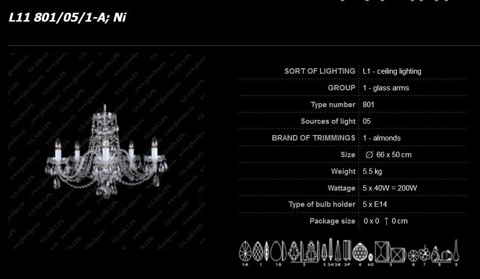 Candelabru cu 5 brate Cristal Bohemia