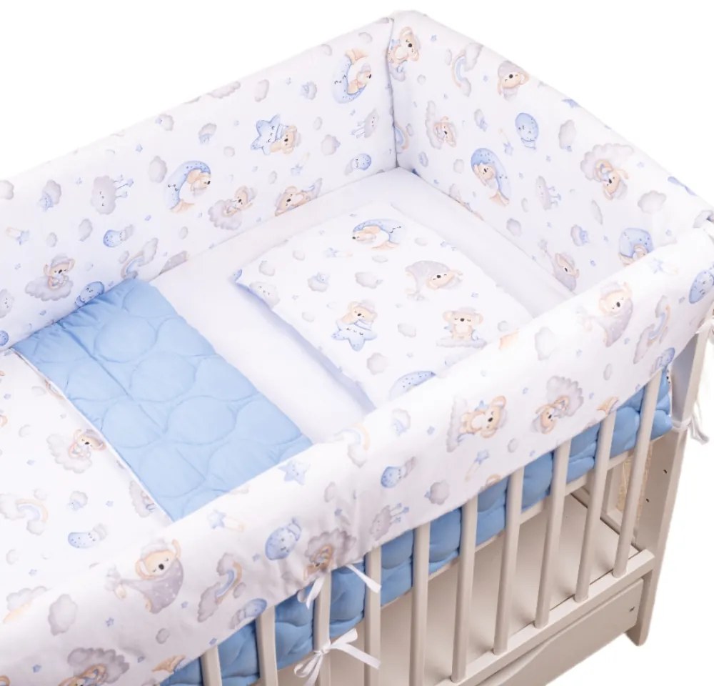 Lenjerie patut Maxi cu aparatori laterale matlasate pentru pat 120x60 cm Koala Dreams Blue