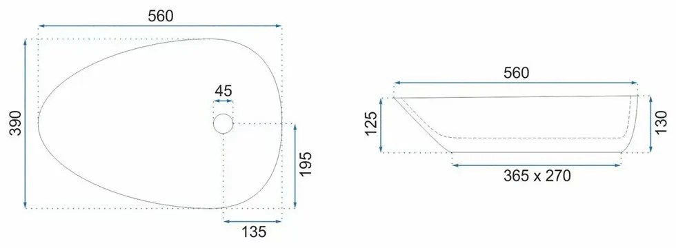 Lavoar asimetric pe blat Rea Greta 56 cm