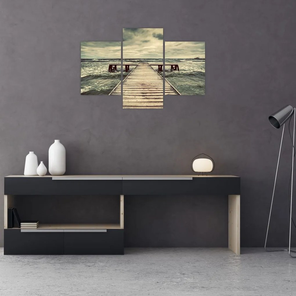 Tablou cu dig din lemn la mare (90x60 cm)