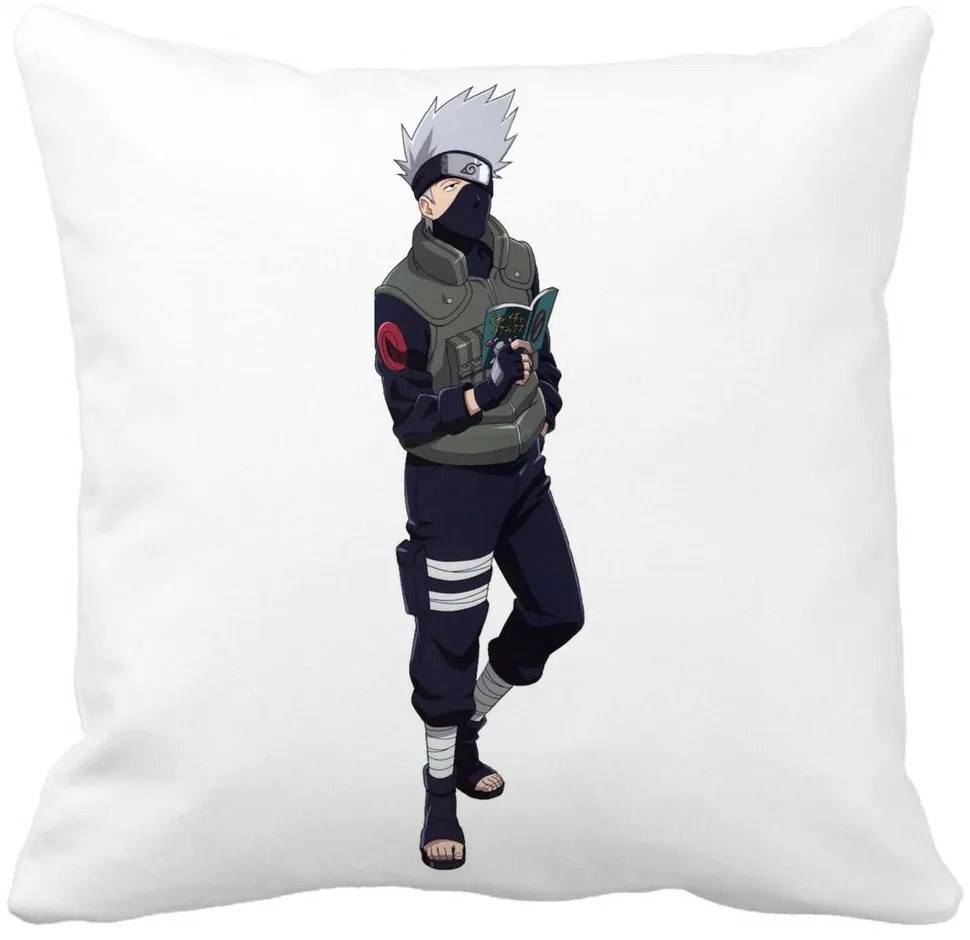 Perna Decorativa cu Naruto Kakashi, 40x40 cm, Alba, Mata, Husa Detasabila, Burduf