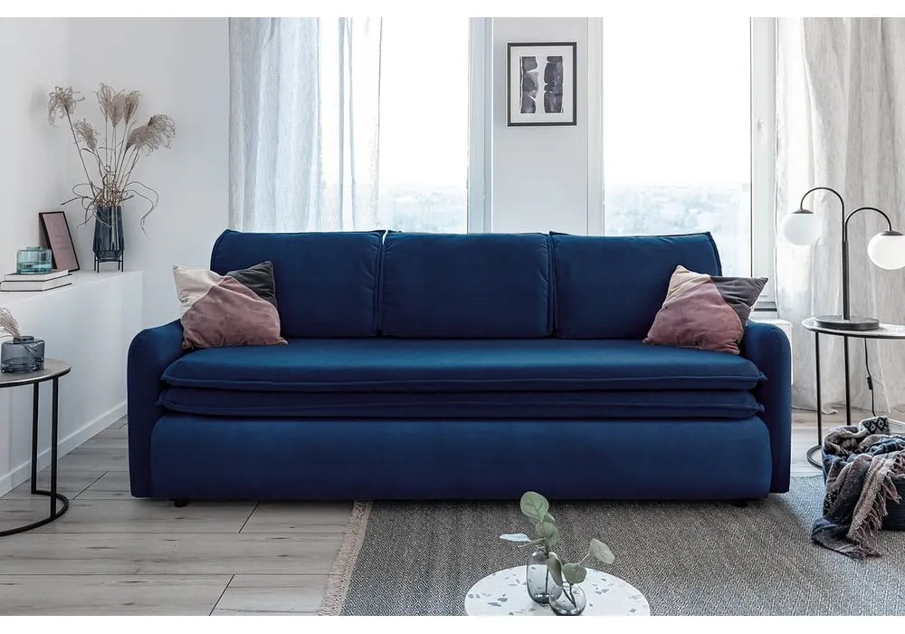Canapea extensibilă din catifea Miuform Tender Eddie, albastru marin