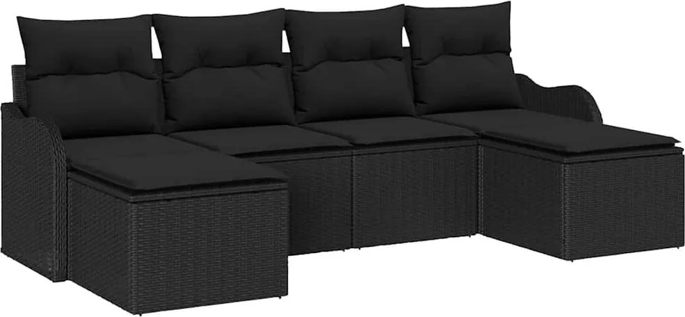 vidaXL Set de canapele pentru grădină cu pernă 6 pcs Negru Rattan poli