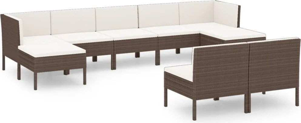 vidaXL Set mobilier de grădină cu perne, 9 piese, maro, poliratan