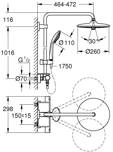GROHE 26403001 - Sistem de duș VITALIO JOY 260, 450 mm, crom lucios