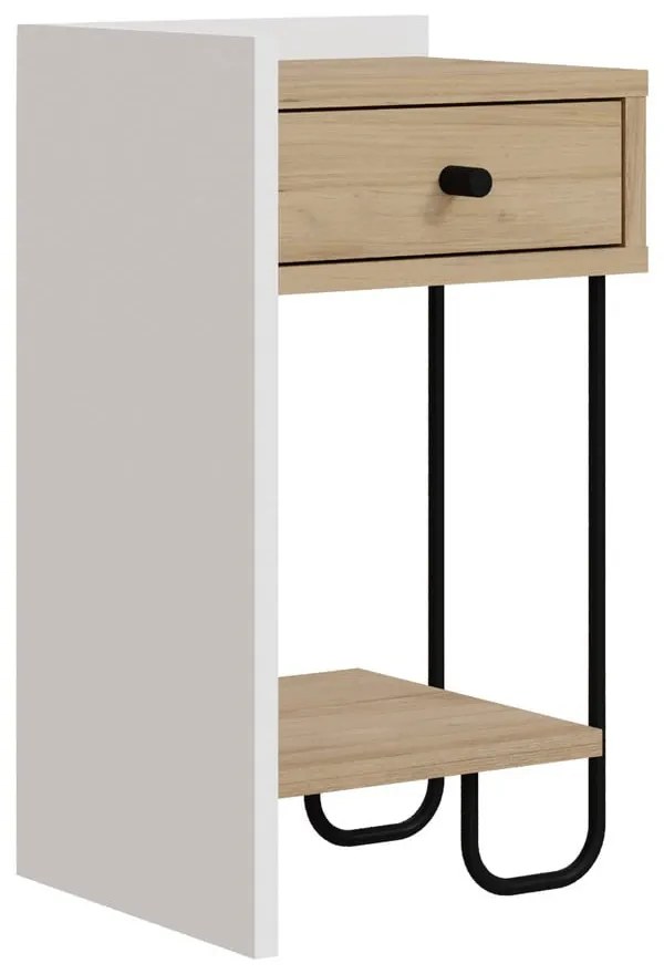 Noptieră albă/în culoare naturală cu rafturi cu aspect de lemn de stejar Mercure – Marckeric