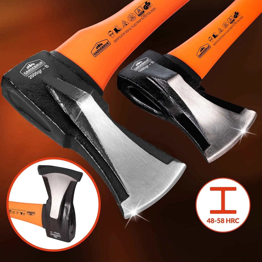 Set de topoare TOMS, topor și despicător, 2 bucăți, negru/portocaliu Gardebruk