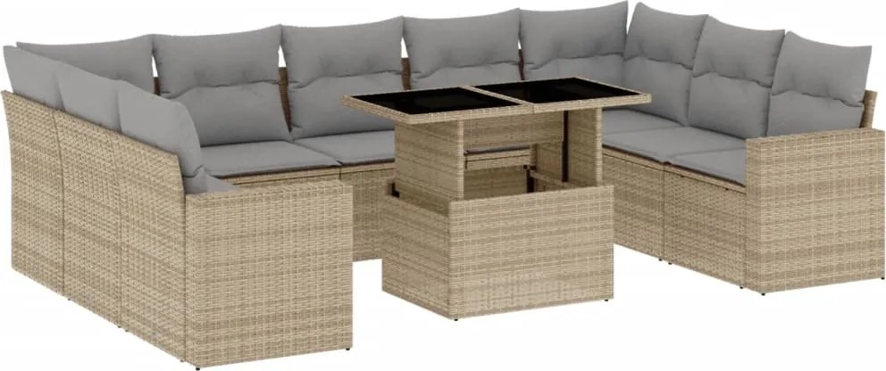 vidaXL Set canapele de grădină cu perne, 10 piese, bej, poliratan