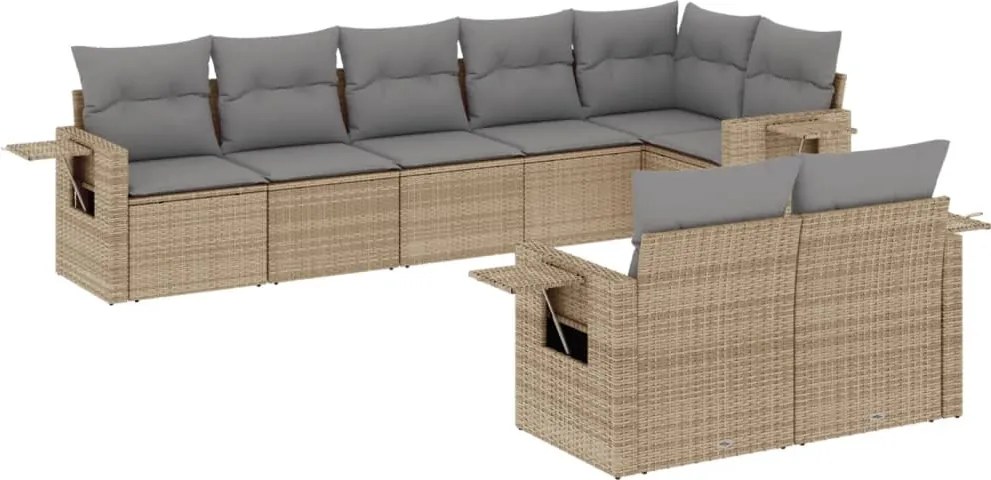 vidaXL Set canapele de grădină, 8 piese, cu perne, bej, poliratan