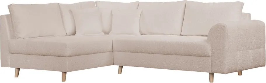 Colțar bej cu tapițerie din stofă bouclé (cu colț pe partea stângă) Ariella – Ropez