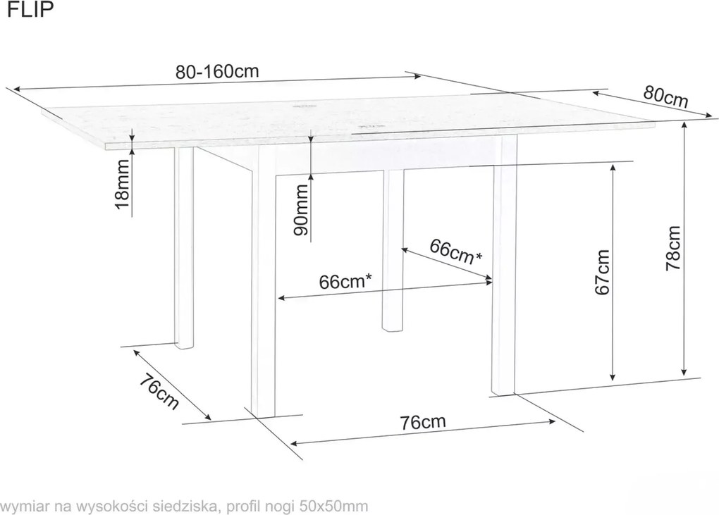 Masa extensibila de dining FLIP 80(160)X80 cm, stejar Cremona Torro/casmir