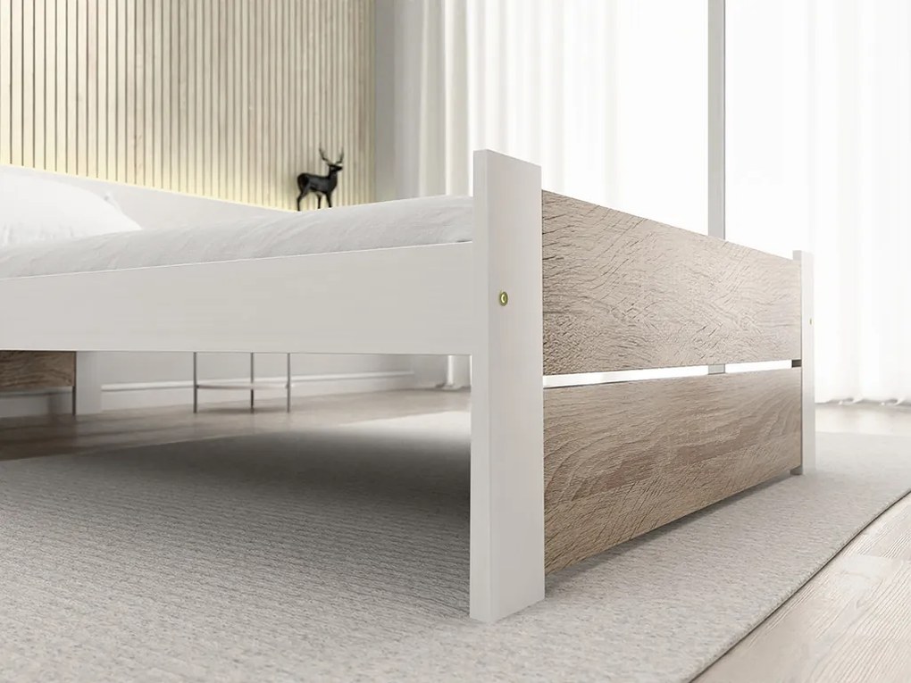 Pat de o persoana stejar sonoma/alb, IKAROS DOUBLE 90 x 200 cm Saltele: Cu saltele Deluxe 10 cm, Somiera pat: Cu lamele drepte