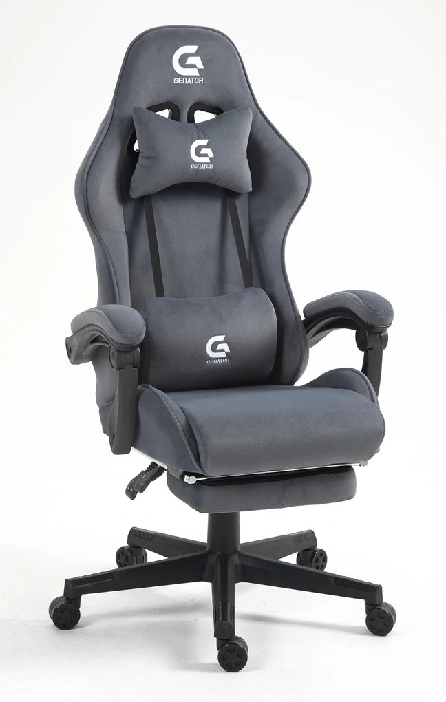 Scaun gaming, ergonomic, suport lombar cu masaj, sezut cu arcuri și spumă, spătar reglabil, tetieră, suport pentru picioare, rezistent 150 kg, material textil, Gri Inchis