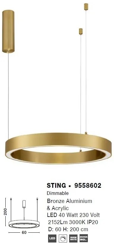 Lustra LED suspendata design circular STING Bronz 60cm