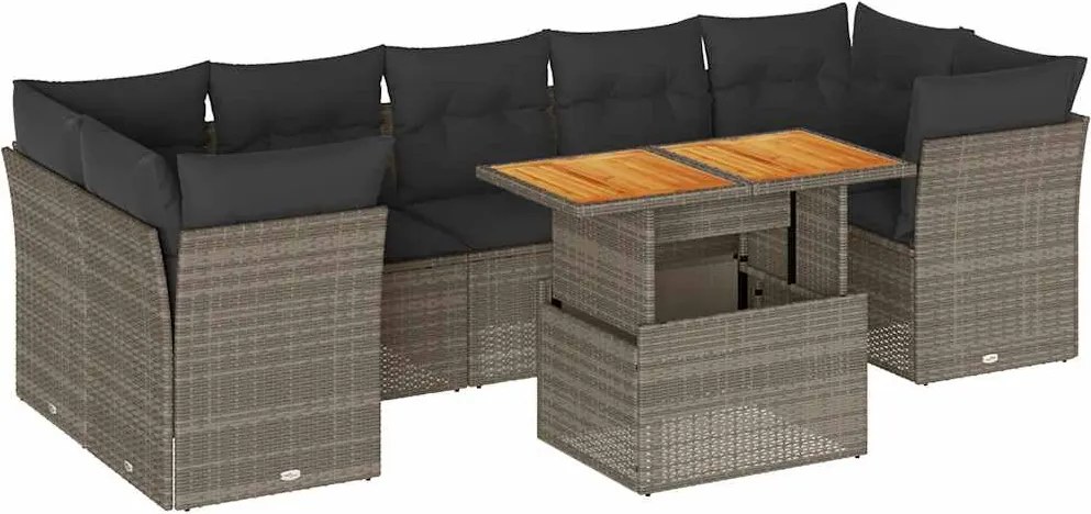 vidaXL Set canapele de grădină cu perne, 8 piese, gri, poliratan