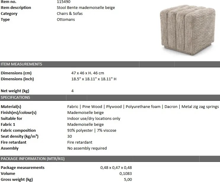 Taburete design LUX Bente, bej mademoiselle 115490 HZ