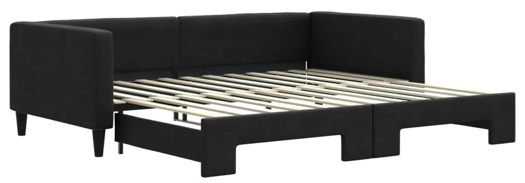 3196585 vidaXL Pat de zi cu extensie, negru, 100x200 cm, textil