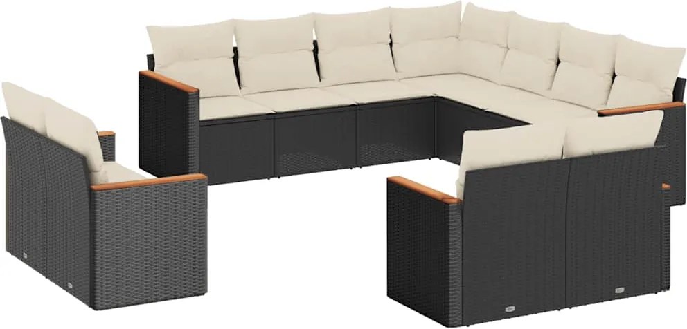 vidaXL Set canapele de grădină cu perne, 11 piese, negru, poliratan