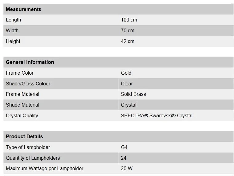 Lustra LUX Cristal Swarovski Spectra, Galaxy Gold plated, 100x70cm