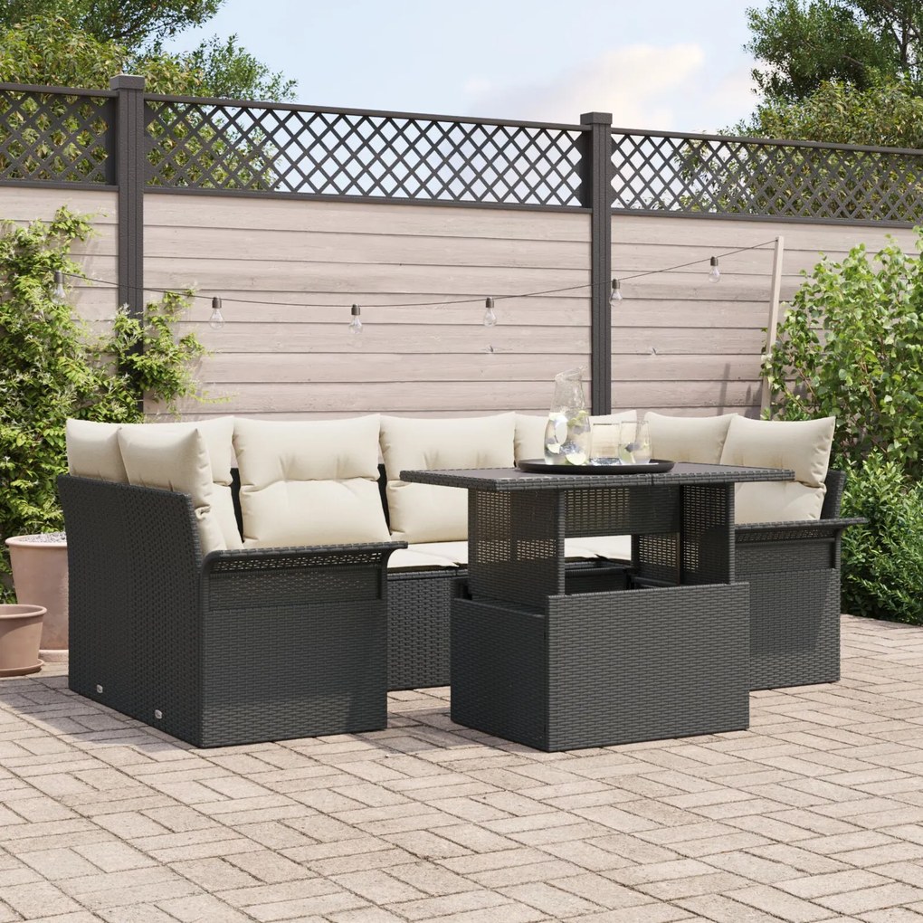 vidaXL Set de canapea de grădină cu 7 piese și perne, rattan poli negru