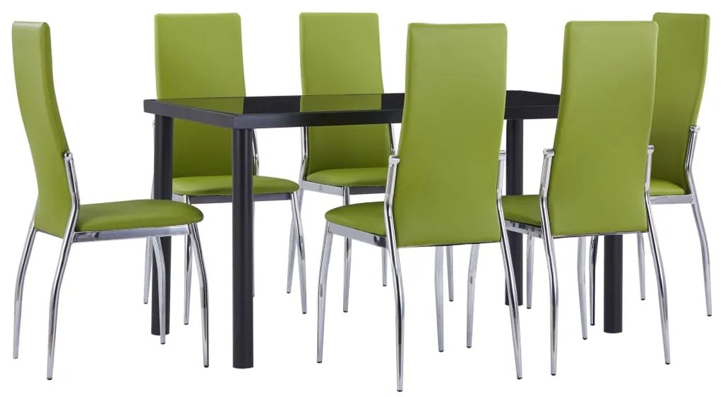 Set mobilier de bucatarie, 7 piese, verde, piele ecologica Verde, 7