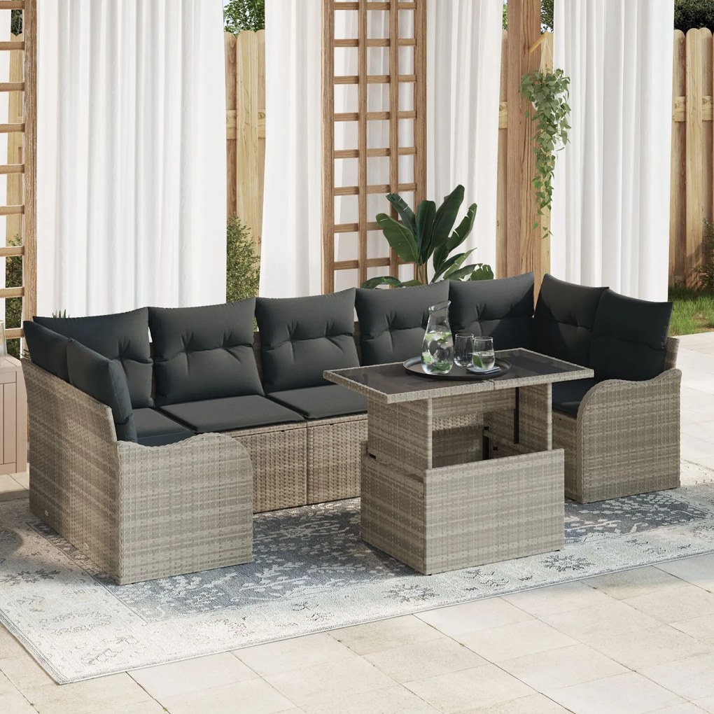 Set de canapea vidaXL cu 8 piese cu perne gri deschis din poli-ratan