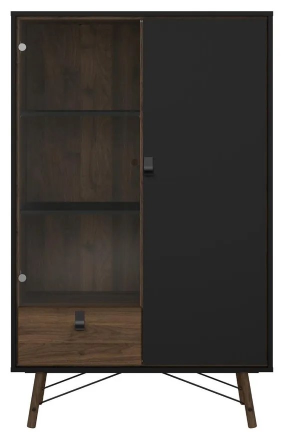 Vitrină Rain, negru mat / nuc
