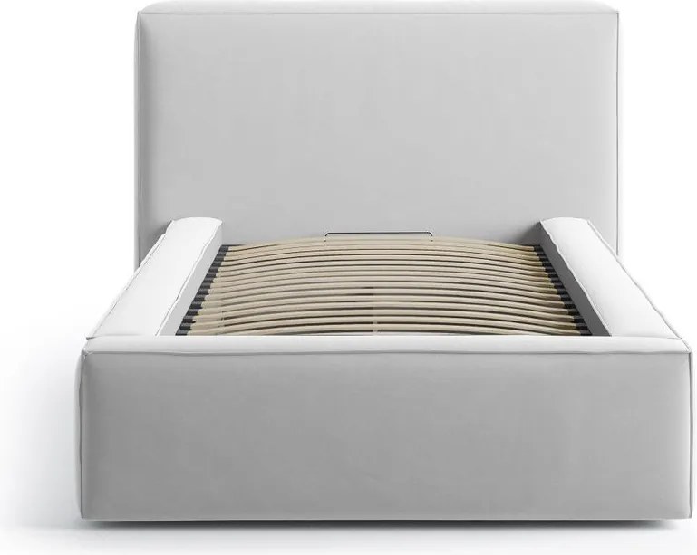 Pat argintiu tapițat cu spațiu de depozitare cu somieră 90x200 cm Jodie – Micadoni