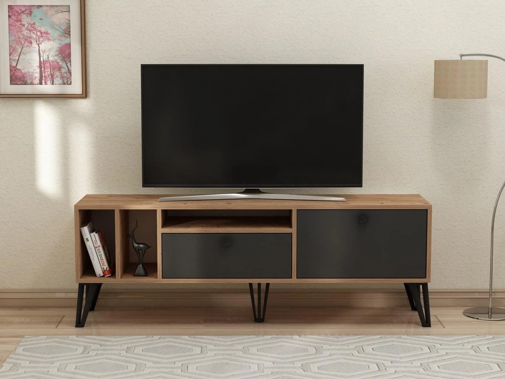 Masă TV/Dulap stejareki 2 (pin atlantic + negru) . Promo -37%. 1095315