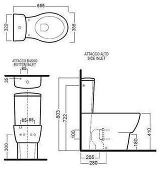 Rezervor Hatria Monobloc ceramic cu alimentare de jos cu mecanism pentru vas wc stativ