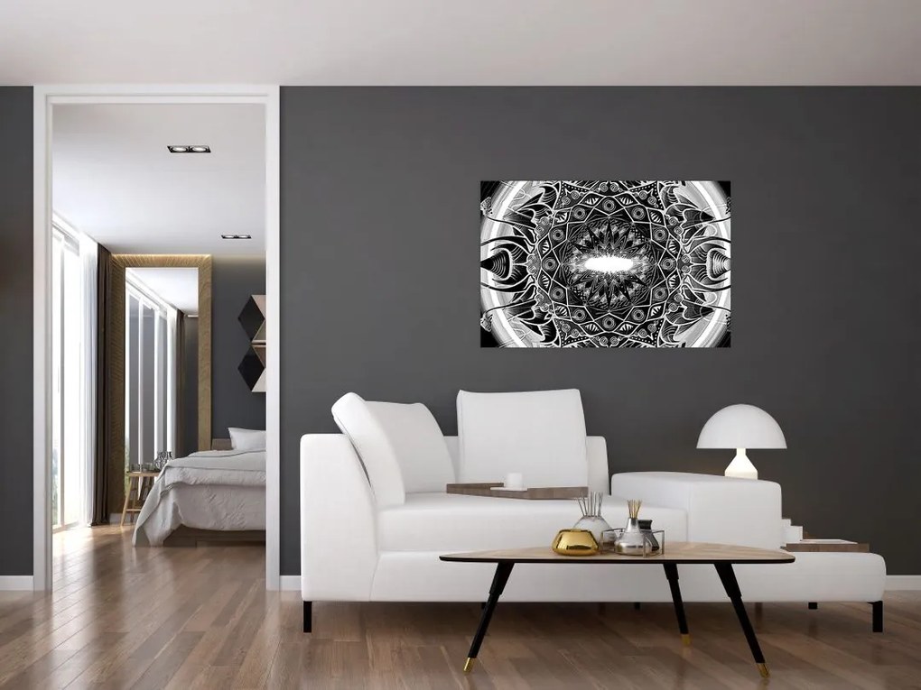 Tablou cu ornamente alb negre (90x60 cm)