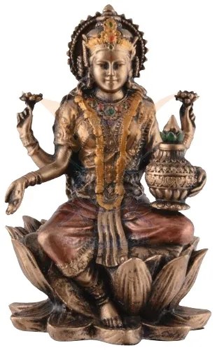 Mini statueta zeita Hindusa Lakshmi, finisaj bronz, 5x8 cm