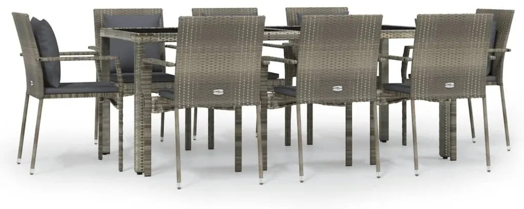 3157962 vidaXL Set mobilier grădină cu perne, 9 piese, gri, poliratan