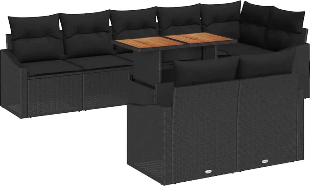 vidaXL Set de canapele pentru grădină cu pernă 9 pcs Negru și Maro