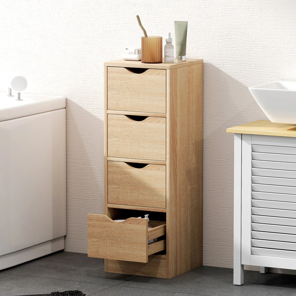 HOMCOM Dulap de Baie Compact cu 4 Sertare și Mânere Sculpatate, Stil Nordic | Aosom Romania
