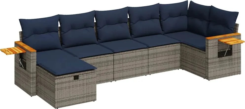 vidaXL Set canapele de grădină, 7 piese, cu perne, gri, poliratan