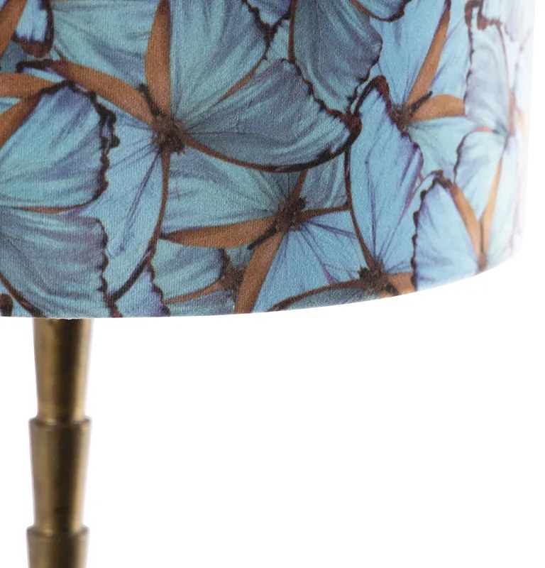Lampă de masă Art Deco bronz cu abajur din catifea cu fluture 35 cm - Pisos