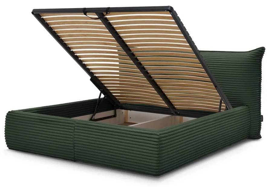 Pat matrimonial verde închis tapițat cu spațiu de depozitare cu somieră 160x200 cm Jade – Bobochic Paris
